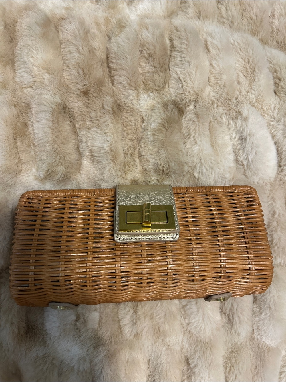J. Crew Woven Rattan Clutch with Gold Turn-Lock
